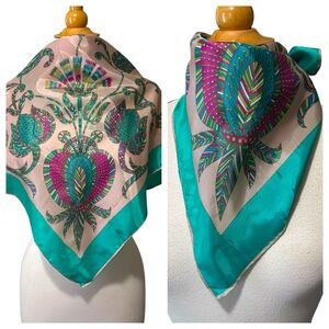 Vintage Floral Square Silk Scarf with Hand Rolled Hem